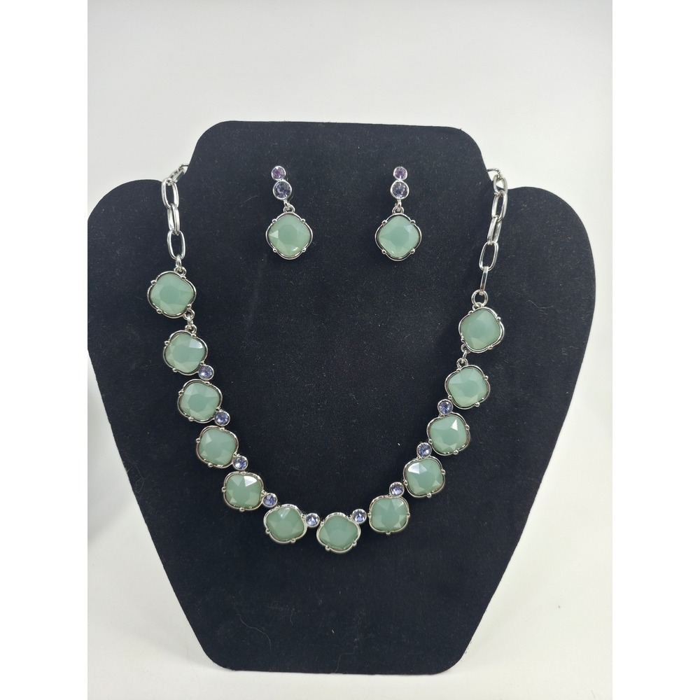 Lia Sophia Seafoam Green Purple Crystal Necklace and Earring Jewelry Set
